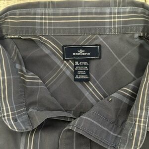 Vintage Men's Dockers Long Sleeve Denim Blue Plaid Dress Shirt